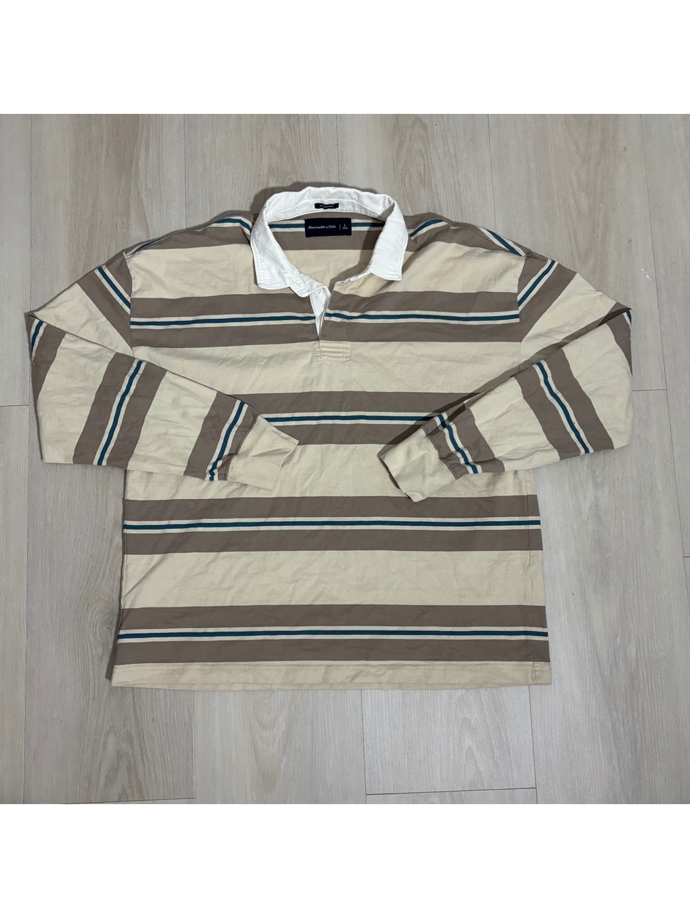Abercrombie & Fitch Mens L Oversized Rugby Polo Striped Long Sleeve 100% Cotton